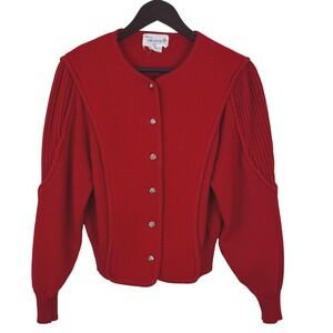 Vintage 1980s Preppy Red Wool Cardigan Sweater Sailor‎ Collar Women's Large
